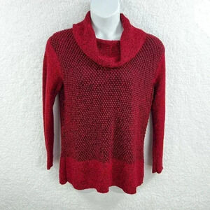 J Jill Sweater M Womens Chunky Red Black Knit Cowl Neck Long Sleeves Oversized